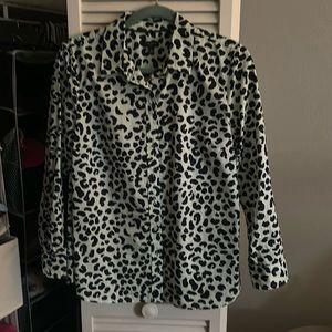 Talbots button down blouse, size L petite, mint green with navy